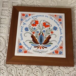 Vintage Berggren Scandinavian Floral Folk Art Tile Trivet Wall Hanging